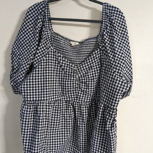 3x Blue & White Gingham Shirt w/ elastic short sleeves